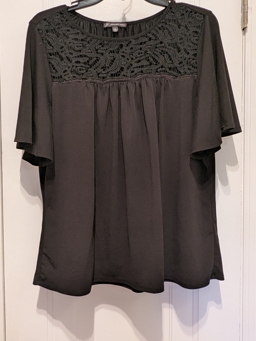 Adrianna Papell Lace-Yoke Flutter Sleeve Top - Black